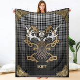 Scott Black & White Modern Tartan Crest Premium Blanket - Celtic Stag style